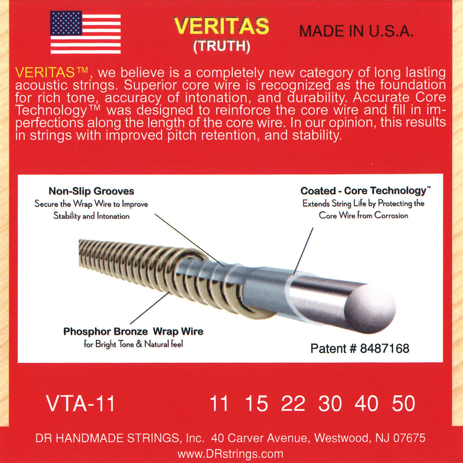 DR Strings VTA-11 Veritas Phosphor Bronze Acoustic Guitar Strings 11-50 Custom Light Gauge Set | Bright Tone & Long-Lasting Performance for Folk, Country & Fingerstyle Playing