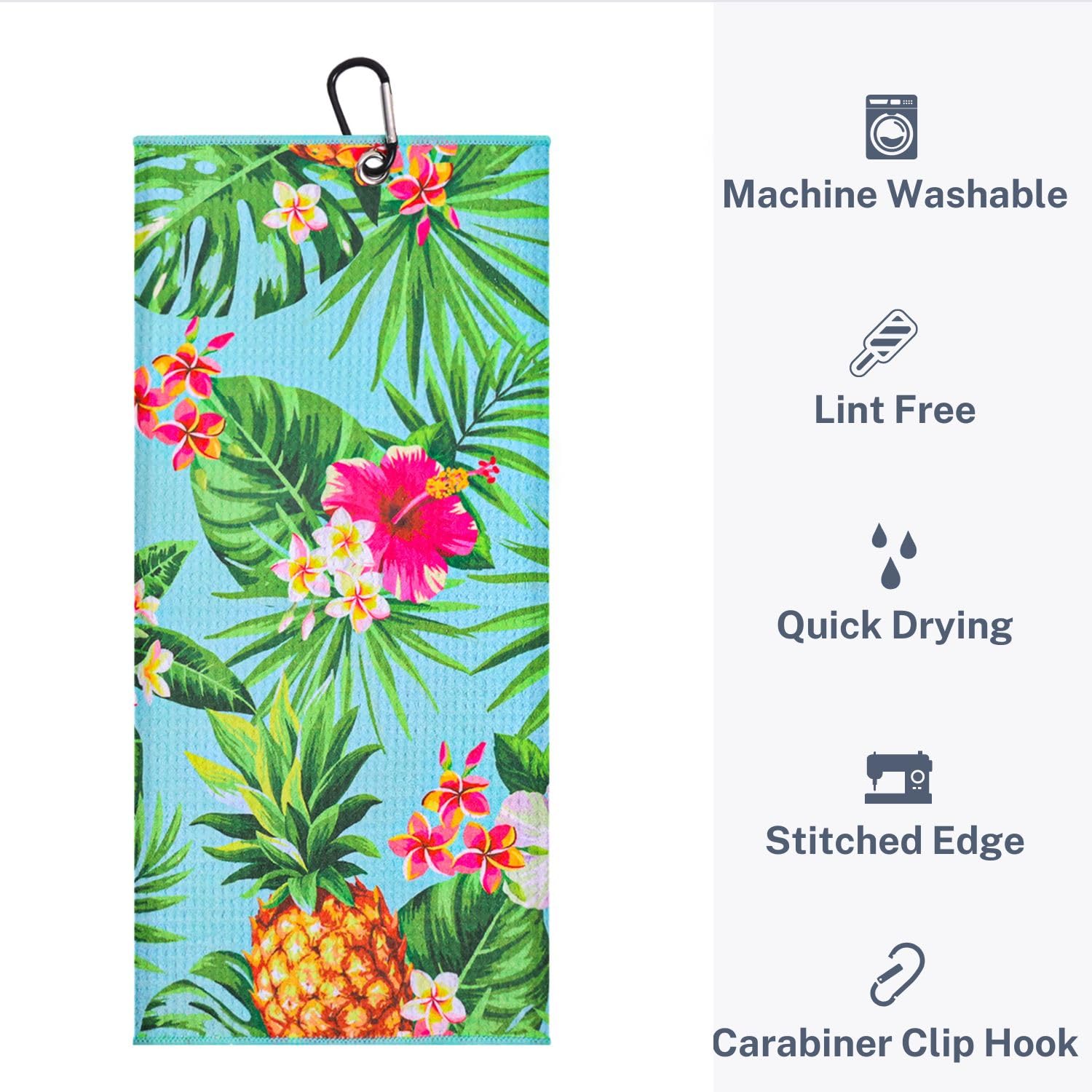 Premium Golf Towel Set of 2 - Microfiber Waffle & Ball Towels for Golf Bags - Tropical Pineapple Design - Ideal Golf Accessories for Men & Women - Perfect Golf Gift for Players - Great for Course Play, Practice & Club Cleaning