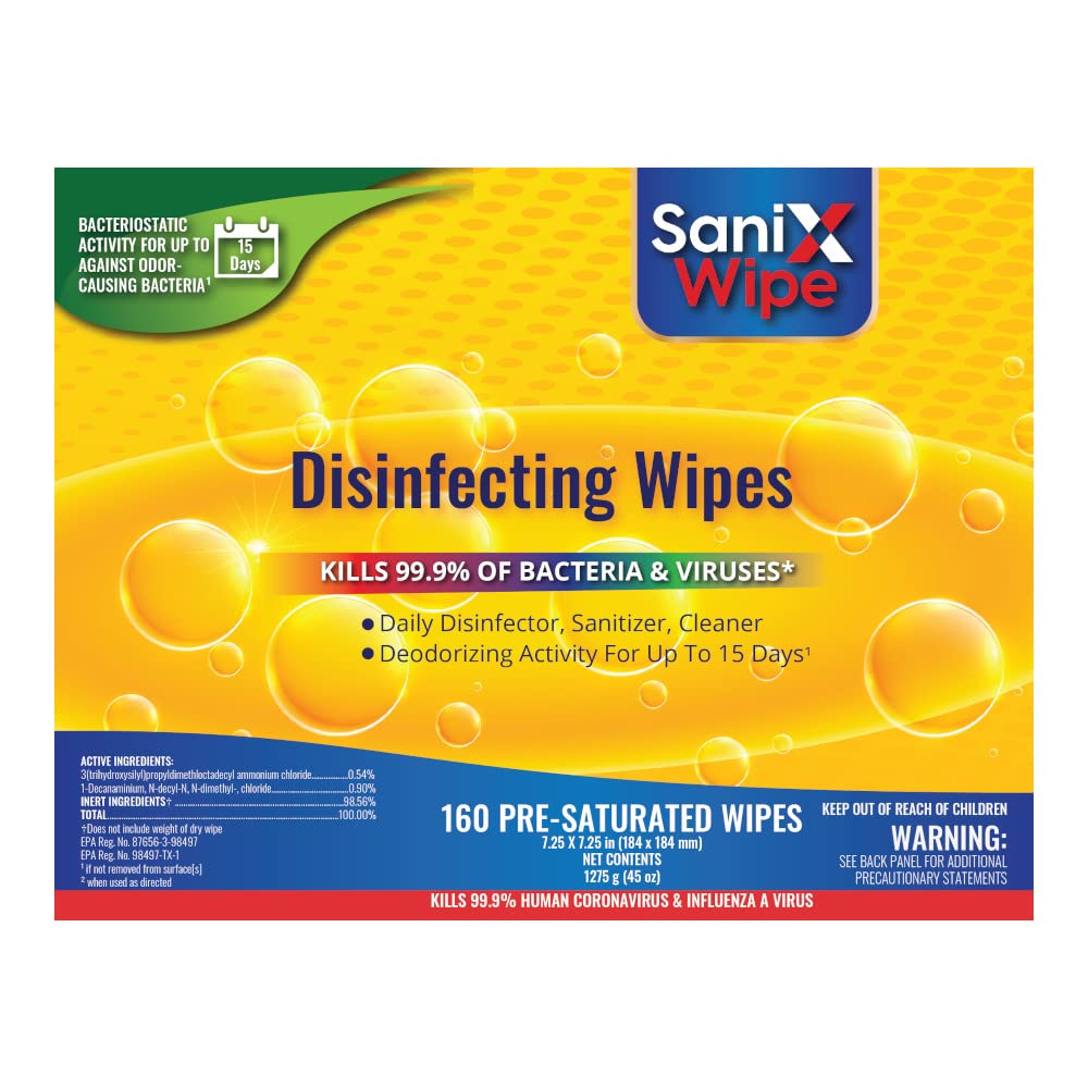SaniX Disinfecting Wipes - 160 Count (3-Pack) | EPA-Approved Surface Cleaner & Deodorizer | Kills 99.9% Germs | For Home, Office & Travel Use | White Canister (KL-SX-W160-3)