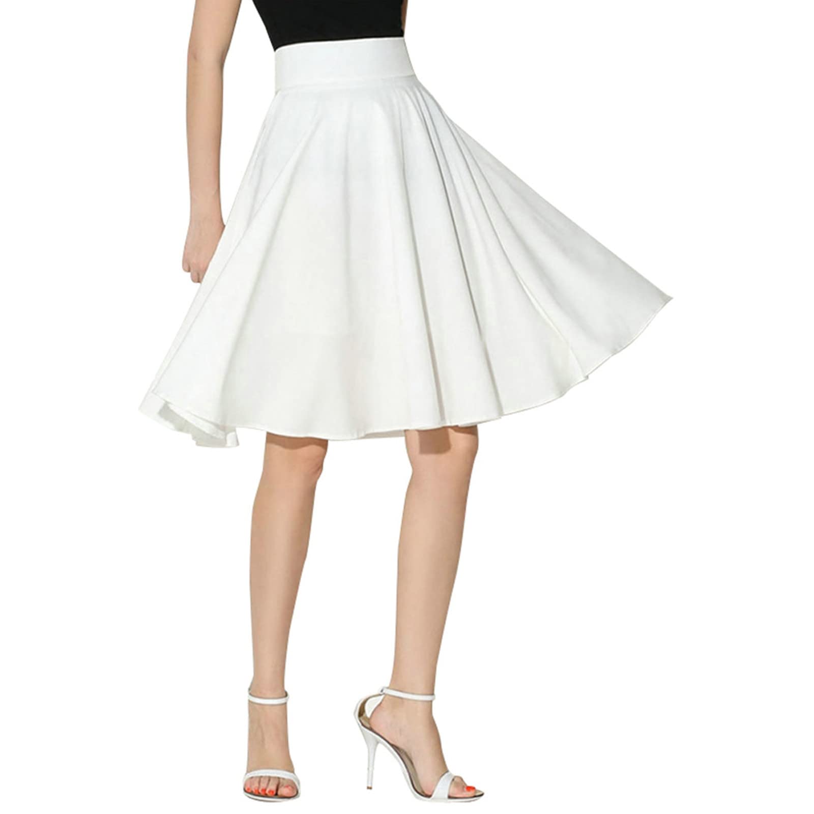 Women's Summer Casual Chiffon Dress - High Waist A-Line Midi Dress with Pleated Maxi Skirt, Flowy Sun Dress in White | Perfect for Beach Vacation, Garden Party & Summer Outings