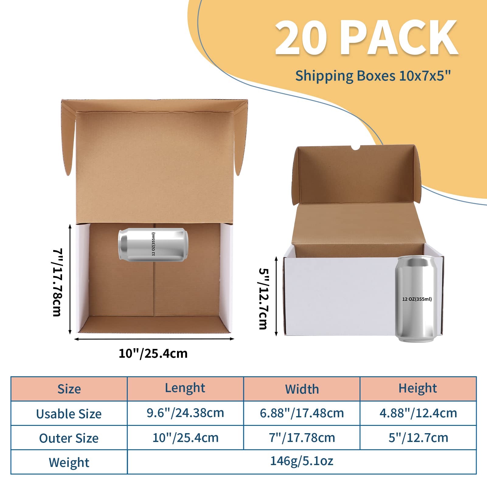 ZBEIVAN 10x7x5 White Shipping Boxes (20-Pack) - Corrugated Mailers for Small Business & Gifts