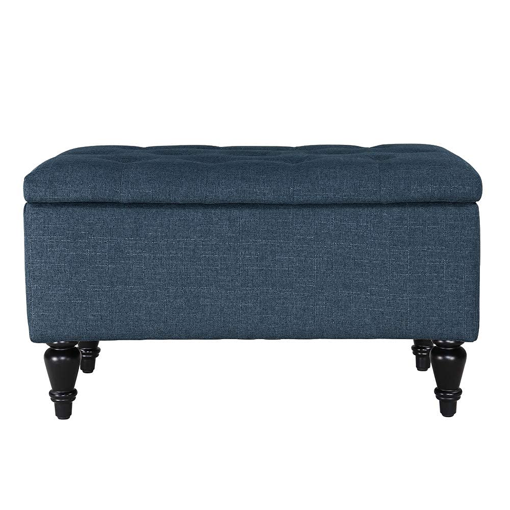 MAYPEX 29 Inch Tufted Rectangular Storage Ottoman Bench - Navy Blue Upholstered Coffee Table with Smooth Hinge Lid, Multi-Functional Seat for Living Room, Bedroom & Office - Perfect for Extra Seating, Hidden Storage & Home Decor