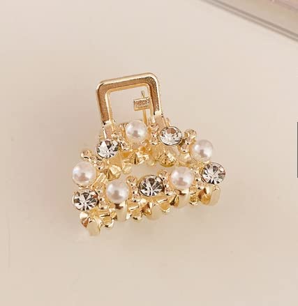 Livecool Mini Pearl Flower Hair Clips for Women - 4 Pack Gold Metal Hair Claw Clips with Floral Design - Perfect for Daily Use, Parties, Weddings & Hair Styling Accessories