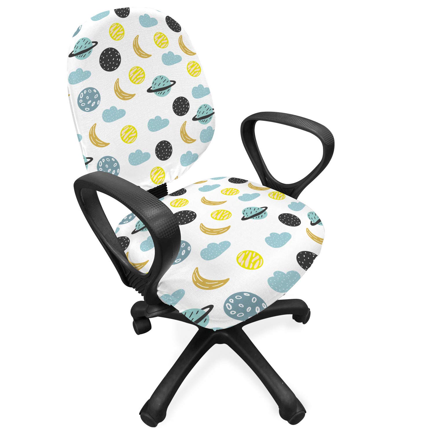Ambesonne Moon Themed Office Chair Slipcover - Crescent Planets & Clouds Doodle Pattern Stretch Fabric Cover - Standard Size Multicolor - Perfect for Home Office, Gaming Chair & Workspace Decor