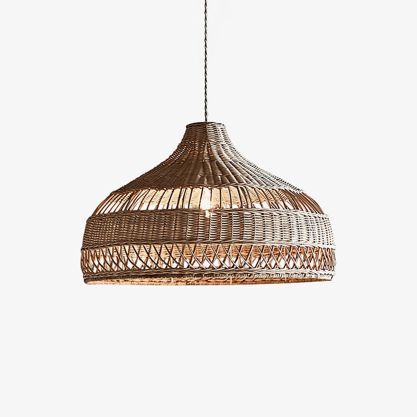 Handwoven Rattan Dome Pendant Light - Boho Chic Ceiling Fixture for Living Room, Bedroom & Dining Area