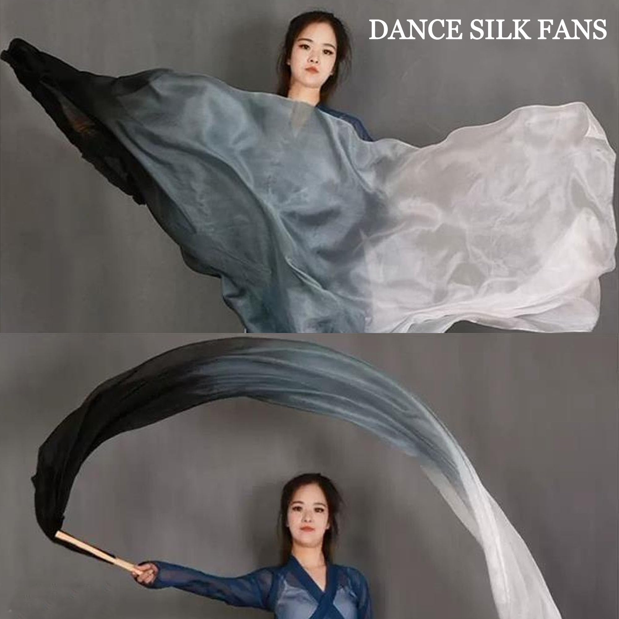 Handmade Silk Belly Dance Fan Veils - Long Bamboo Fans for Women Performances