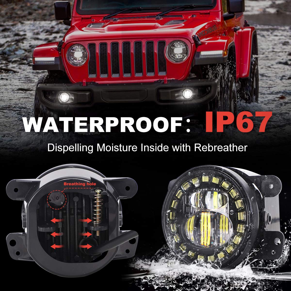 AUDEXEN JK LED Tail Lights with 4 Inch Fog Lights - Compatible with Jeep Wrangler JK 2007-2018 - Waterproof Off-Road Lighting for Night Driving & Adventure