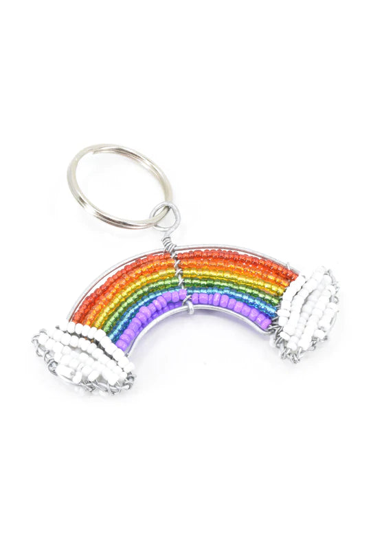 Rainbow & Clouds Beaded Keychain - Colorful Handmade Accessory for Keys, Bags & Backpacks - Perfect Gift for Kids, Teens & Women - Home, Office & Travel Use