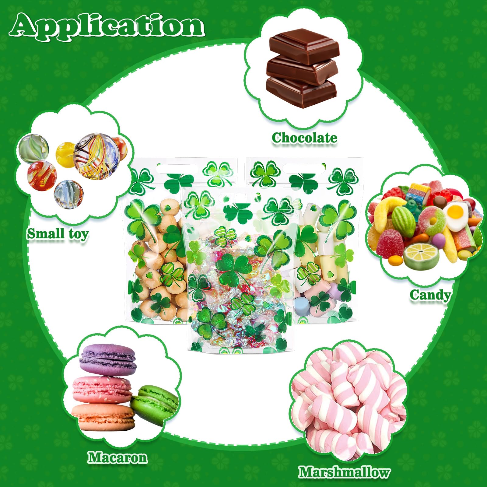 60 Pcs St Patrick's Day Treat Bags Bulk - Green Plastic Shamrock Zip Lock Candy Bags with Handles for Irish Party Favors, Leprechaun Birthday & Saint Patrick's Day Celebrations - Perfect for Classroom Treats, Party Giveaways and Holiday Gift Bags