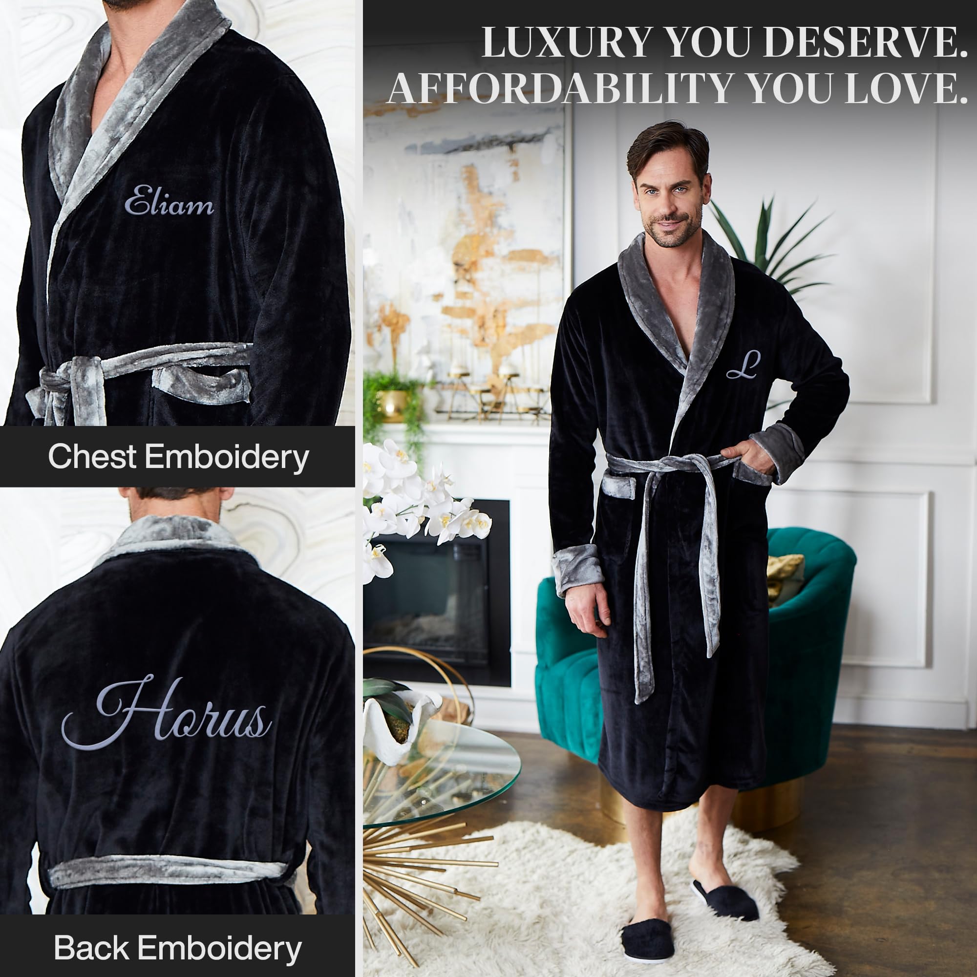 Luxury Soft Hooded Long Bathrobe for Men - Plush Linen Robe with Hood, Cozy Spa & Lounge Wear for Relaxation at Home or After Shower