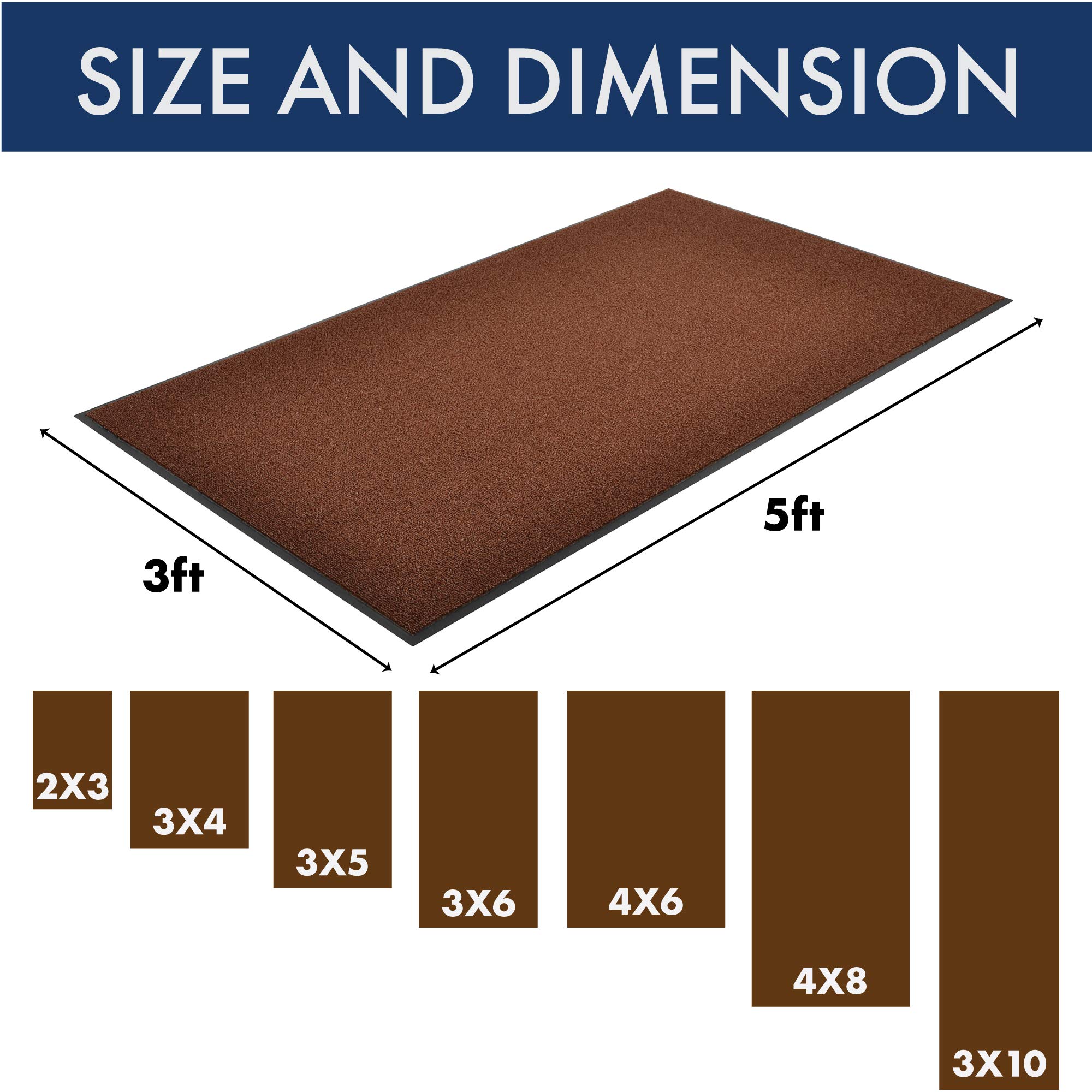 Notrax 231 Prelude Indoor/Outdoor Entrance Mat - 3' x 6' Brown Doormat for Home, Office & Business - Perfect for High Traffic Areas, Mudrooms & Entryways