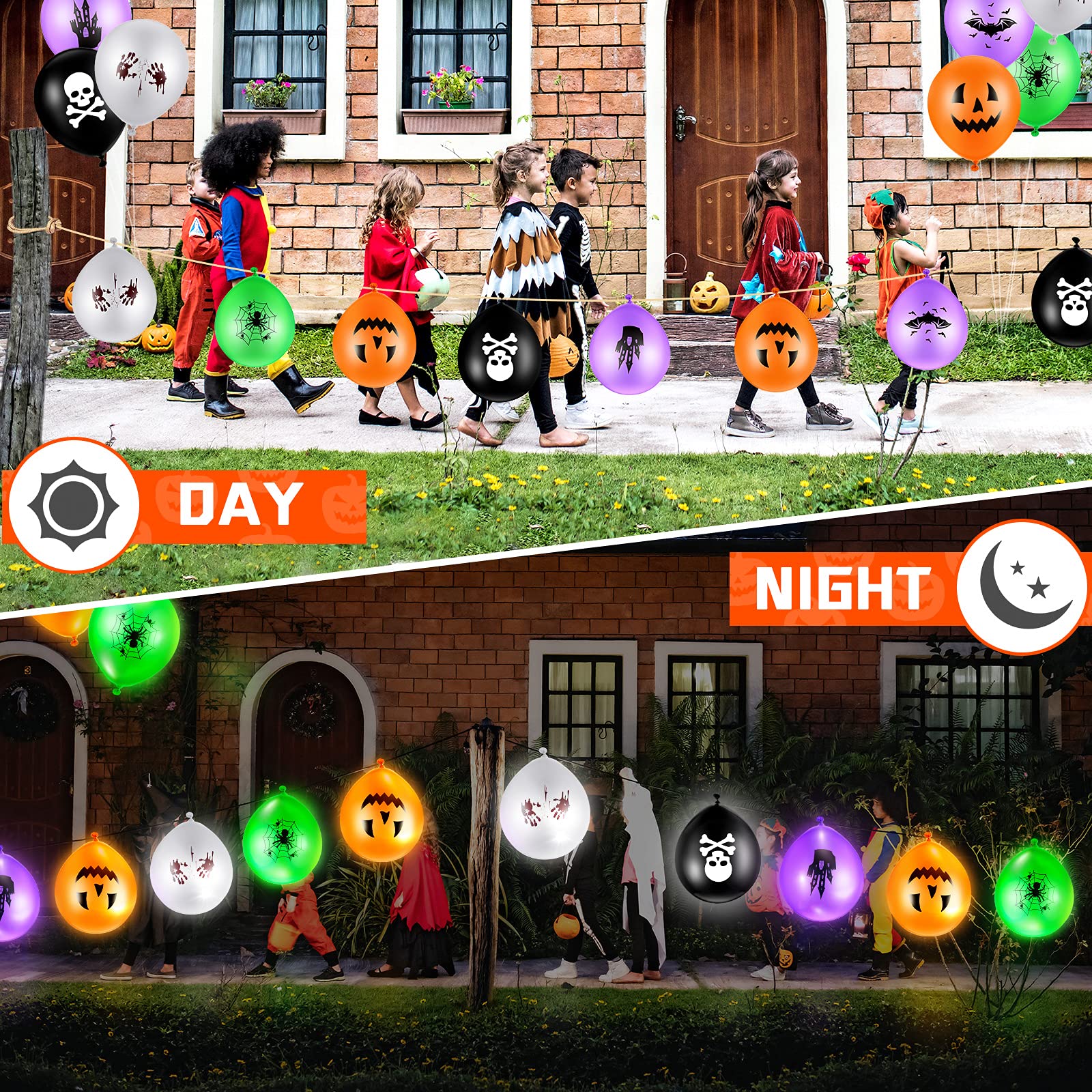 60 Pack Halloween LED Balloons Glow in The Dark - Round Latex Balloons with Lights for Halloween Party Decorations, Wedding, Birthday, Dance Party - Spooky Indoor & Outdoor Decor