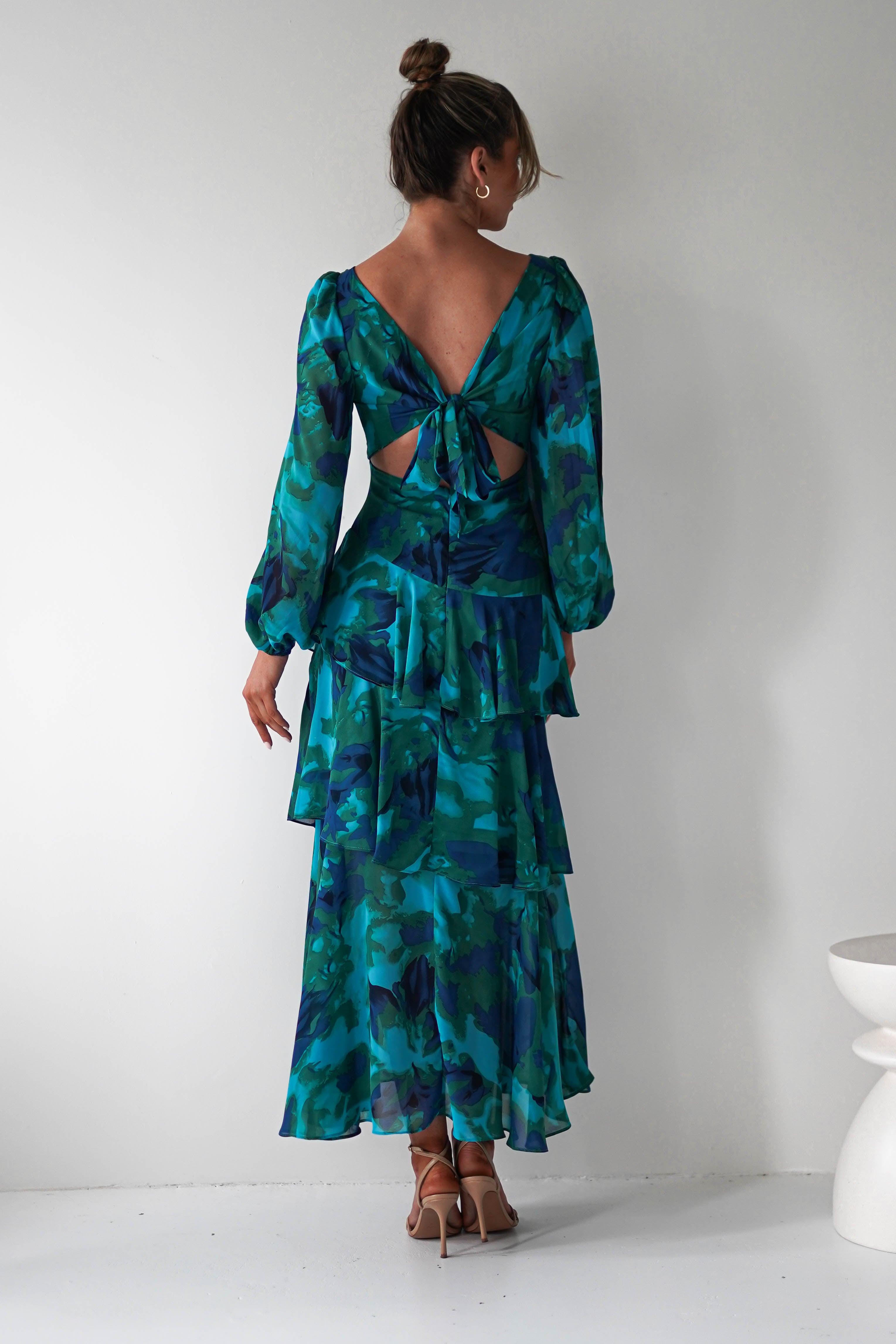 Kiyah Long Sleeve Maxi Dress - Floral Print Green Flowy Dress for Women | Perfect for Beach Vacation, Summer Weddings & Boho Fashion