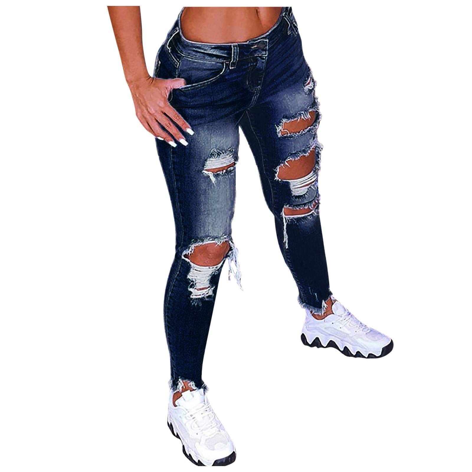 Women's Flared Low-Rise Ankle Pants - Solid Dark Blue Wide Leg Jeans with Waist Hole | Plus Size Fashion Trousers for Casual Wear & Office Outfits