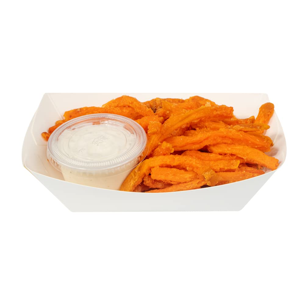 Restaurantware Bio Tek 1/2 Pound Disposable Paper Food Trays - 400 Heavy-Duty Greaseproof White Food Boats for Snacks, Appetizers, Treats | Perfect for Parties, Carnivals, Food Trucks & Catering Events