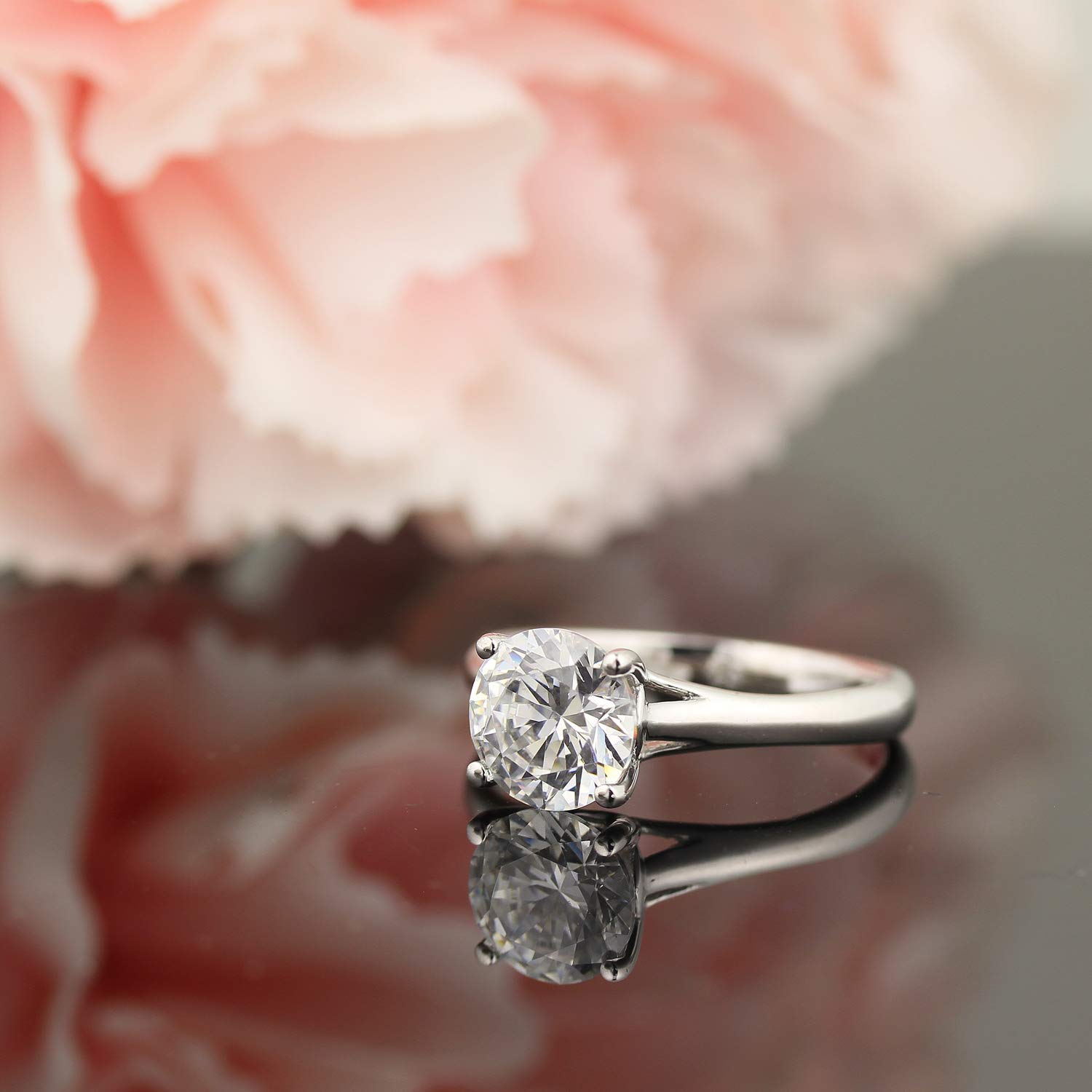 GNG 14K White/Yellow Gold 1.25 CT Simulated Diamond Solitaire Engagement Ring - 4 Prong Promise Bridal Ring for Wedding, Proposal & Anniversary Gifts