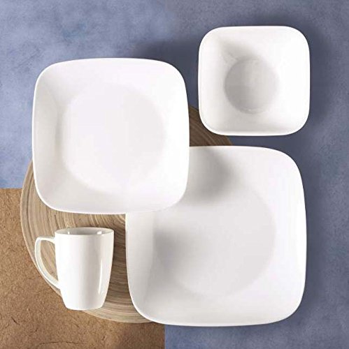 Corelle Square 16-Piece Dinnerware Set, Pure White - 4-Person Dinner Plates, Bowls & Mugs Set - Durable Chip-Resistant Dishware for Everyday Use, Family Dinners & Entertaining Guests