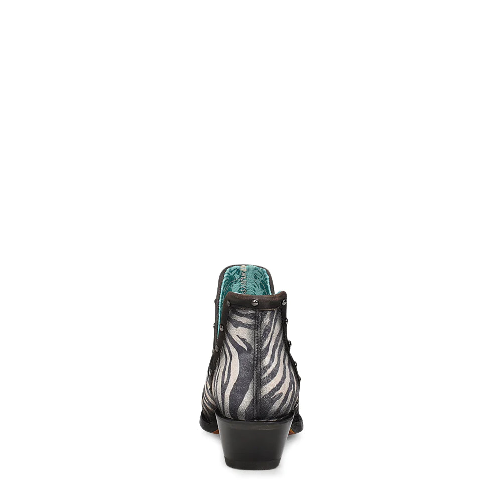 Z2012 Women's Western Leather Ankle Boots - White & Black Zebra Print Cowboy Boots for Riding, Country Fashion, and Casual Outfits