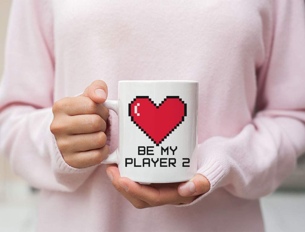 Funny Gamer Coffee Mug - 15oz White 'Be My Player 2' Valentine's Gift for Boyfriend, Girlfriend, Husband or Wife | Perfect for Gamers, Valentine's Day & Couples Gaming Nights