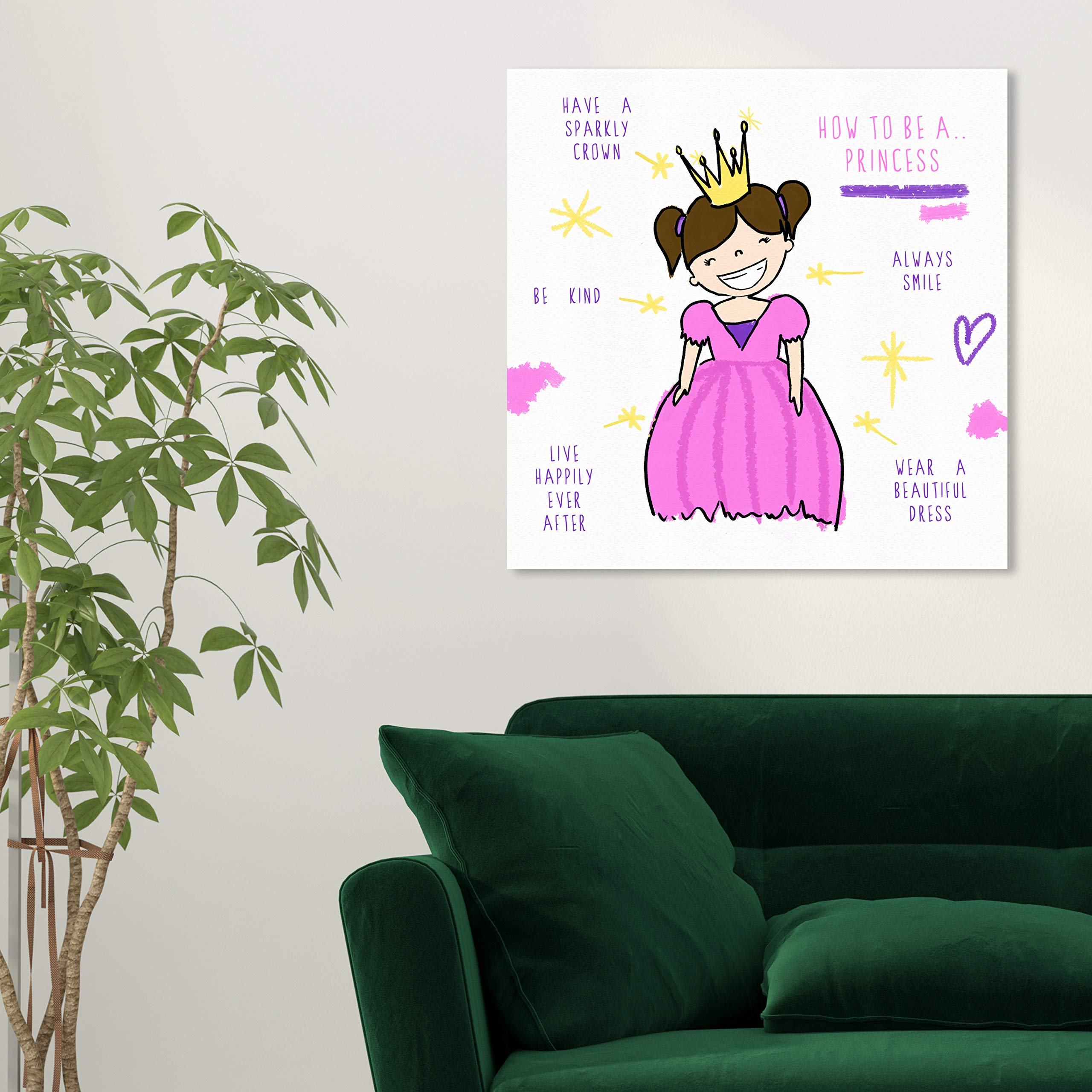 Oliver Gal Artist Co. 'How to Be a Princess' Fantasy Wall Art Canvas Print - 24x24 Inch Pink & White Home Decor - Perfect for Nursery, Girls' Room & Princess-Themed Bedroom Decorations