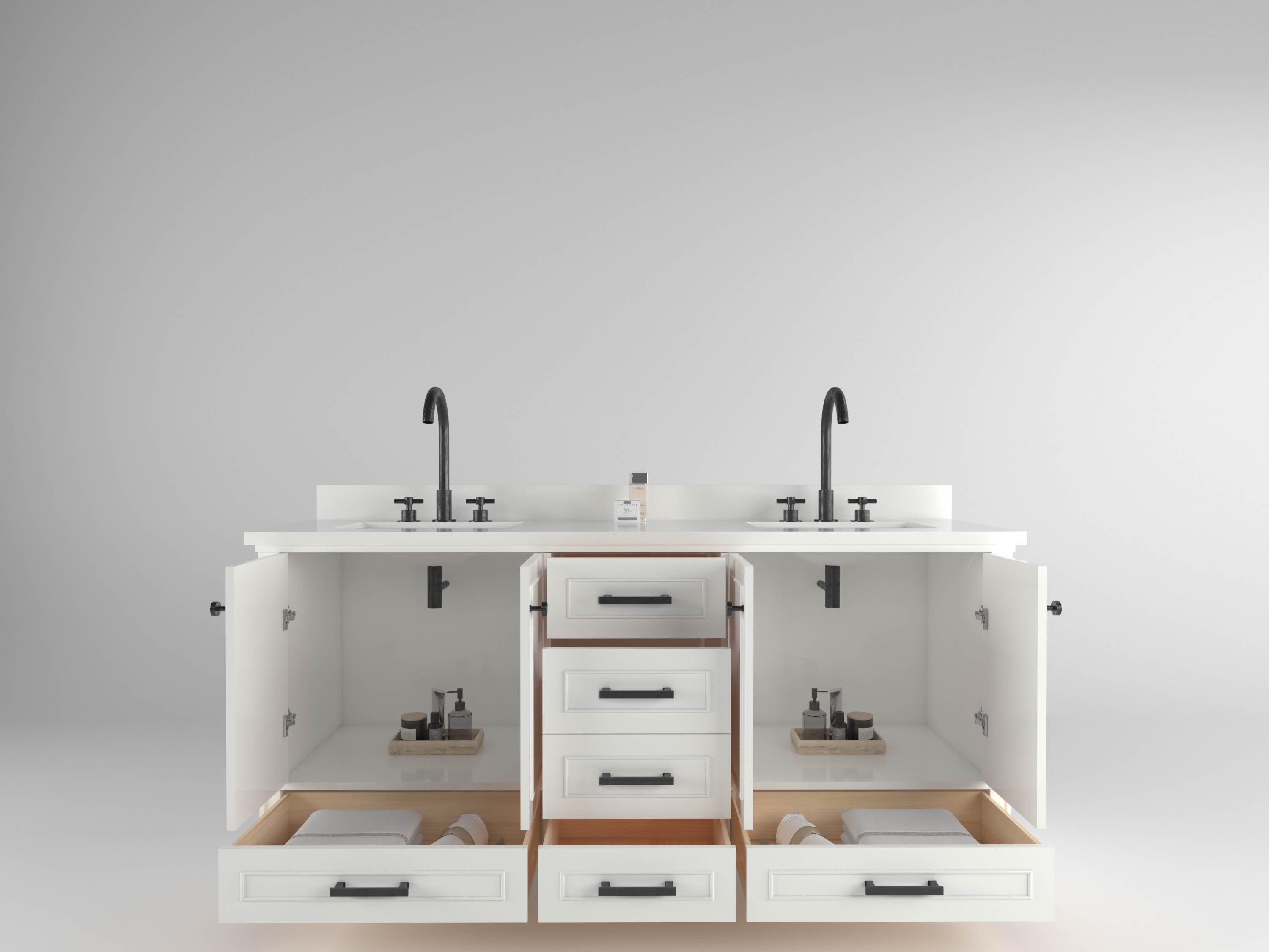 Windsor 71.5 Inch Solid Wood White Bathroom Vanity Cabinet Only - Perfect for Modern & Farmhouse Bathroom Remodels