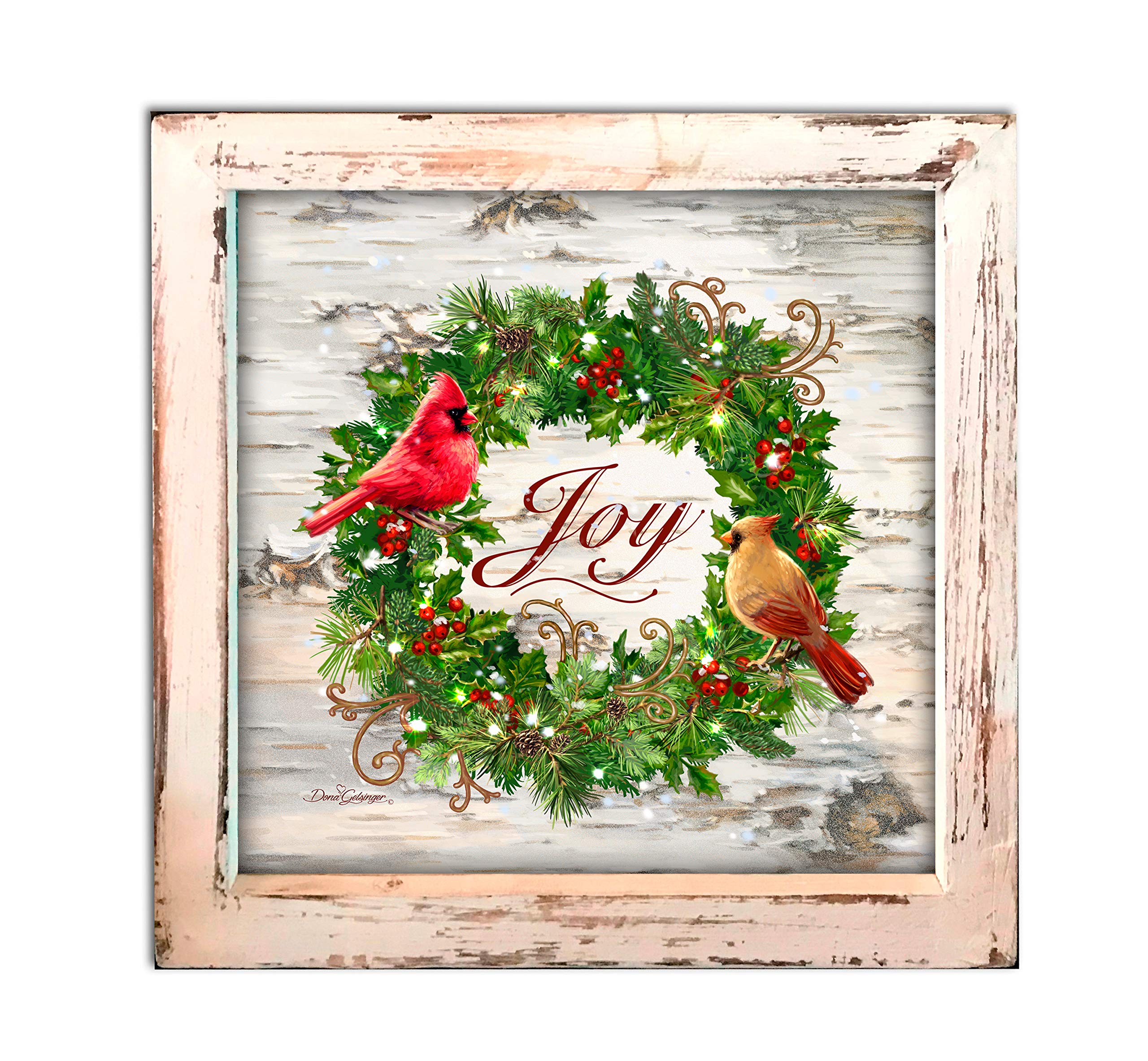 Glow Decor LED Lighted Shadow Box - 8 Inch Cardinal Wreath with Timer, Battery Operated Wall Art for Christmas Home Decor, Bedroom, Living Room, Holiday Gift