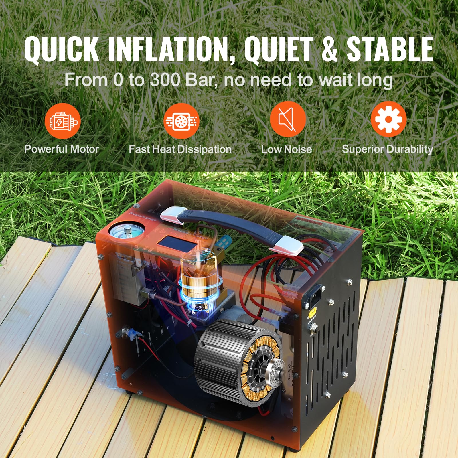 VEVOR 4500PSI PCP Air Compressor - Portable High Pressure Air Pump for PCP Air Rifles, Paintball Guns & Scuba Tanks | Oil-Free 30MPa Compressor with Auto-Stop | 12V DC/120V AC Power (Perfect for Hunting, Sports & Diving Adventures)