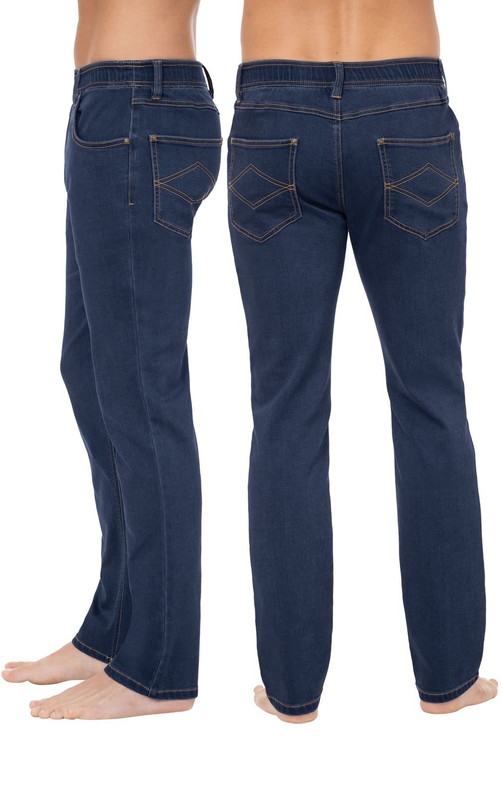 Men's Pajama Jeans - Stretch Denim Pull-On Pants with Elastic Waist | Slim Straight Fit Comfortable Lounge Pants for Men | Perfect for Relaxing at Home, Running Errands & Casual Outings