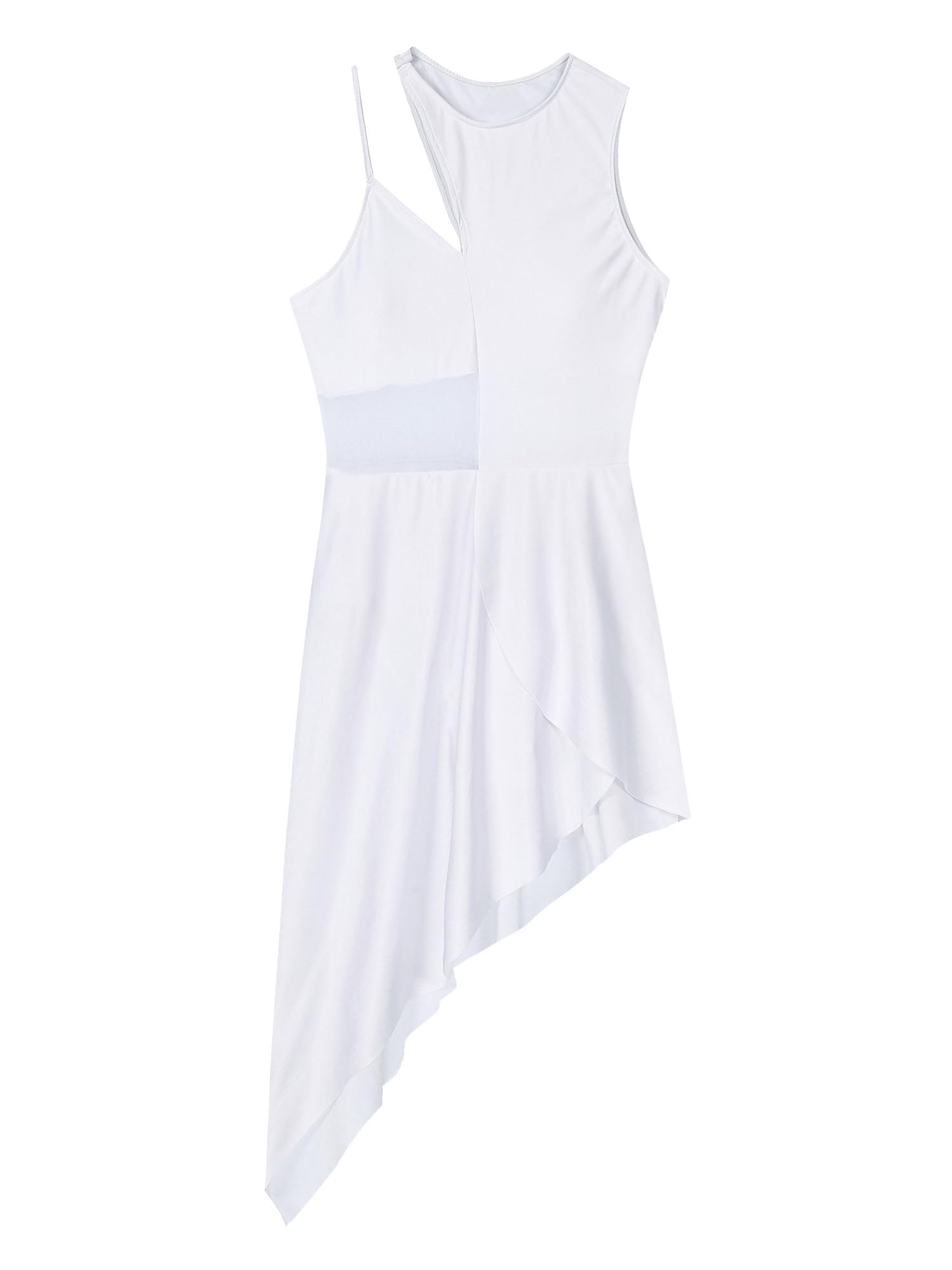 Women's Elegant Lyrical Sleeveless Latin Dance Dress Ballroom High Low Leotard Performance Costume for Competitions & Showcases
