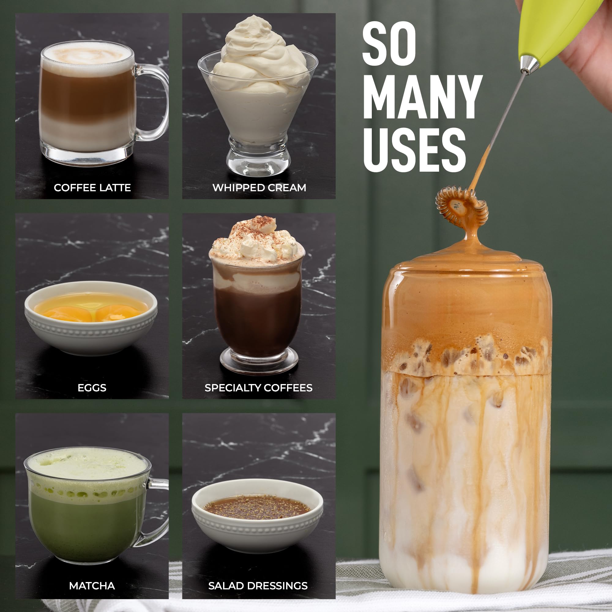 Premium Handheld Milk Frother for Coffee - Upgraded Titanium Motor Electric Whisk, Latte & Cappuccino Foamer, Mini Mixer for Matcha, Hot Chocolate & Frappe - Lime Green - Perfect for Home Baristas & Coffee Lovers