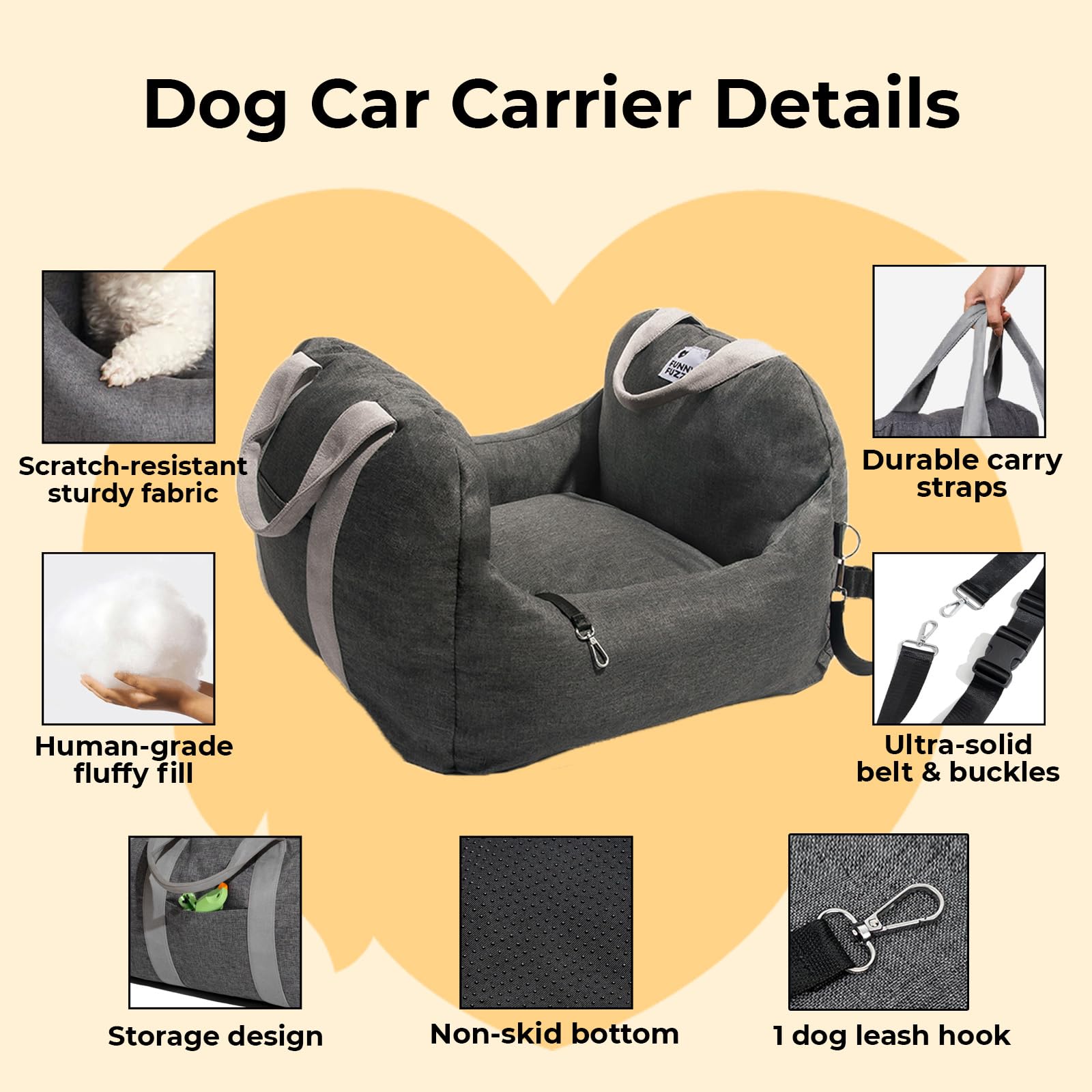FUNNYFUZZY 2-in-1 Dog Car Seat & Travel Carrier for Small Dogs up to 25lbs - Portable Pet Bed with Storage Pocket, Safety Leash Clip & Machine Washable Design - Perfect for Road Trips, Car Rides & Outdoor Adventures