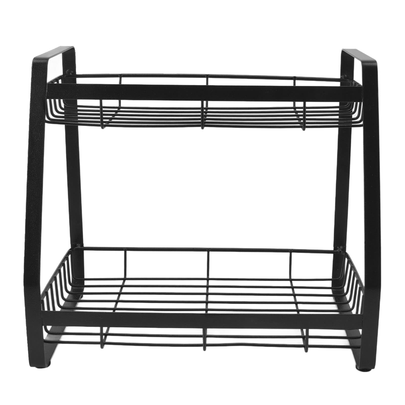 Zerodis 2-Tier Black Metal Spice Rack Organizer with Guardrail & Mesh Design - Large Countertop Seasoning Storage Shelf for Kitchen, Cabinet & Bathroom Organization | Perfect for Small Spaces & Spice Lovers