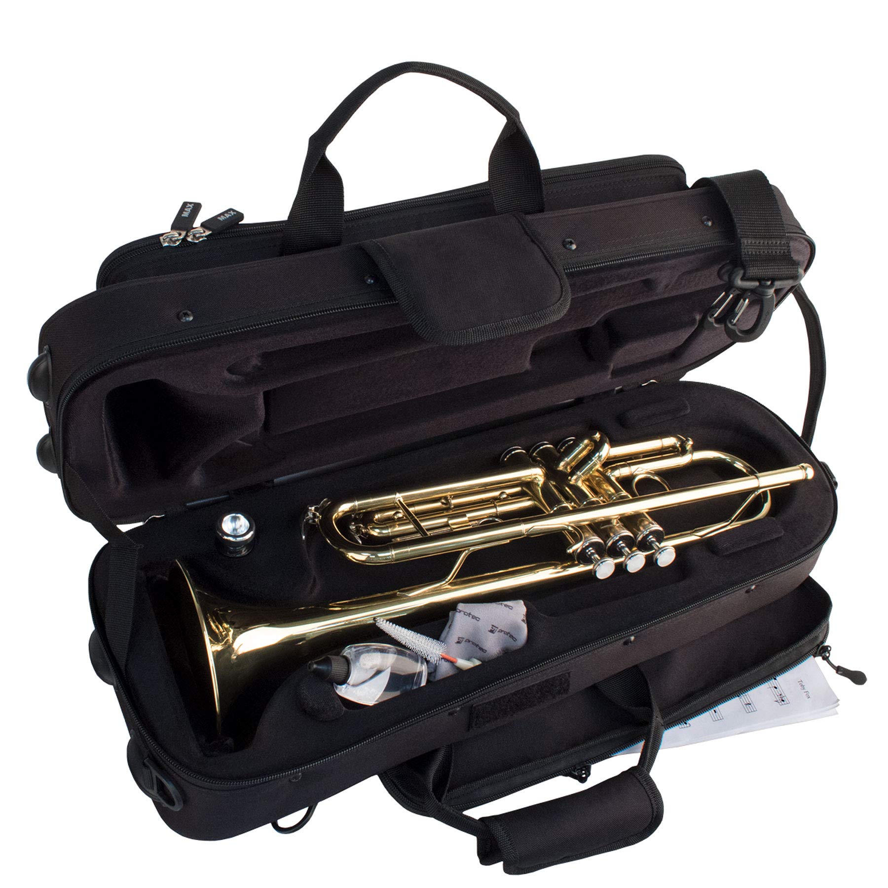 Protec MX301CT Contoured MAX Trumpet Case with Sheet Music Pocket - Durable Black Instrument Storage for Travel & School Band | Fits Most Trumpet Models