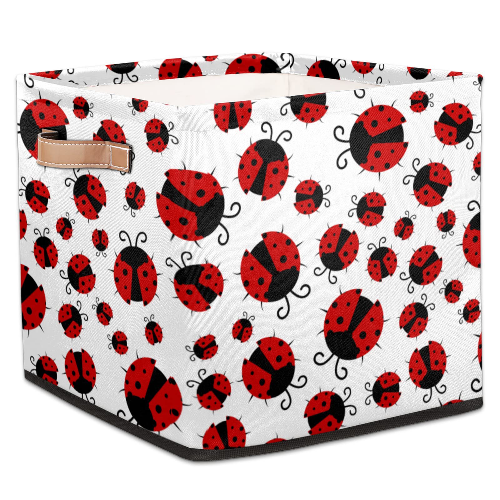 Foldable Ladybug Storage Cube Basket 13x13 - Collapsible Fabric Organizer Bin with Handle for Shelves, Closet & Bedroom - Cute Home Decor for Kids Room, Playroom & Nursery Storage
