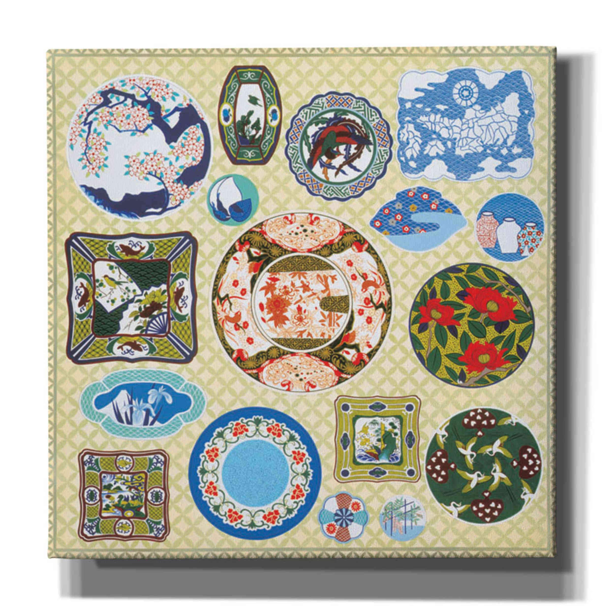 Zigen Tanabe Japanese Antique Plates Canvas Wall Art - 37x37 Inch Vintage Asian Home Decor for Living Room, Dining Room & Office