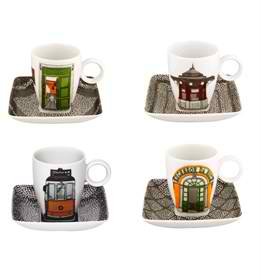 Vista Alegre Alma De Lisboa Porcelain Coffee Cup Set of 4 with Saucers - Elegant Tea & Espresso Cups for Home, Cafe, and Restaurant Use