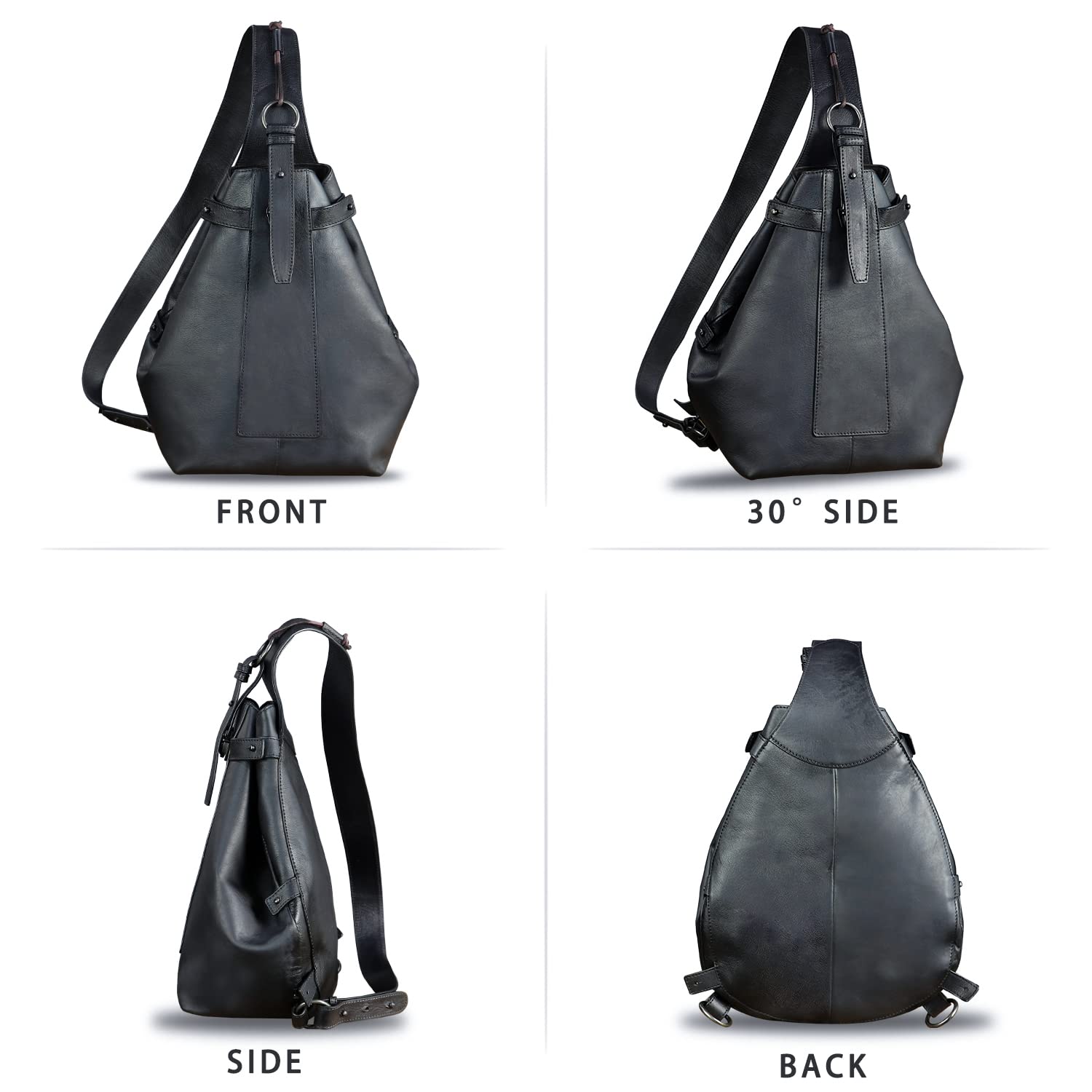 Genuine Leather Sling Bag for Men & Women - Large Real Leather Crossbody Backpack with Adjustable Strap - Perfect for Travel, Work & Everyday Use