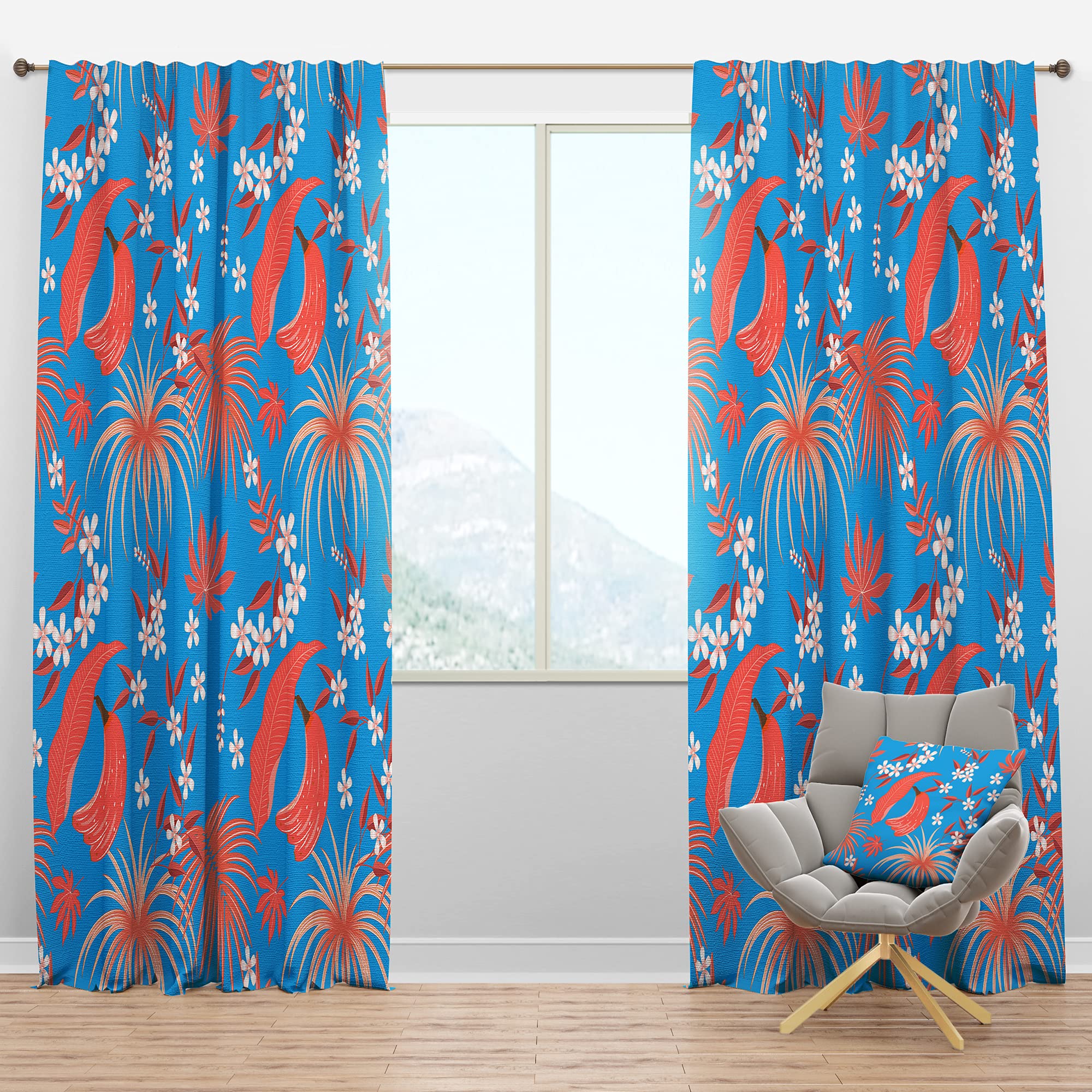 Tropical Retro Foliage Coral II Blackout Curtains - Thermal Insulated Room Darkening Drapes for Bedroom & Living Room - 52x120 Inches Single Panel - Perfect for Home Decor, Nursery & Light Sleepers