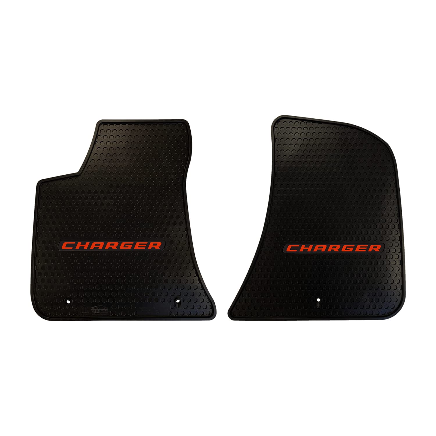 Lloyd Mats Custom-Fit All-Weather Rubber Floor Mats for Dodge Charger RWD 2011-2023 - Red Charger Logo (2-Piece Front Set, Black) | Heavy Duty Protection for Snow, Mud & Rain | Perfect for Daily Commute & Road Trips