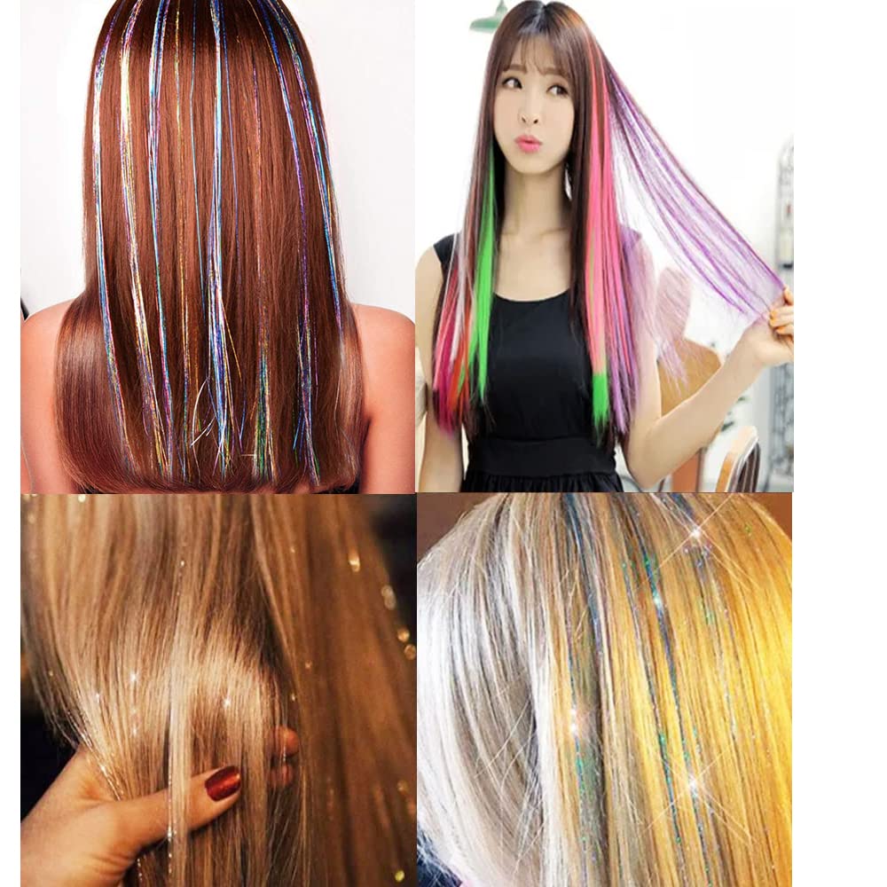 Christmas Hair Tinsel Kit - Heat Resistant Glitter Hair Extensions with Beads & Tools (Red, Green, Silver, Gold) for Women, Girls & Kids - Perfect for Christmas Hair Accessories, Halloween Parties & Festive Celebrations