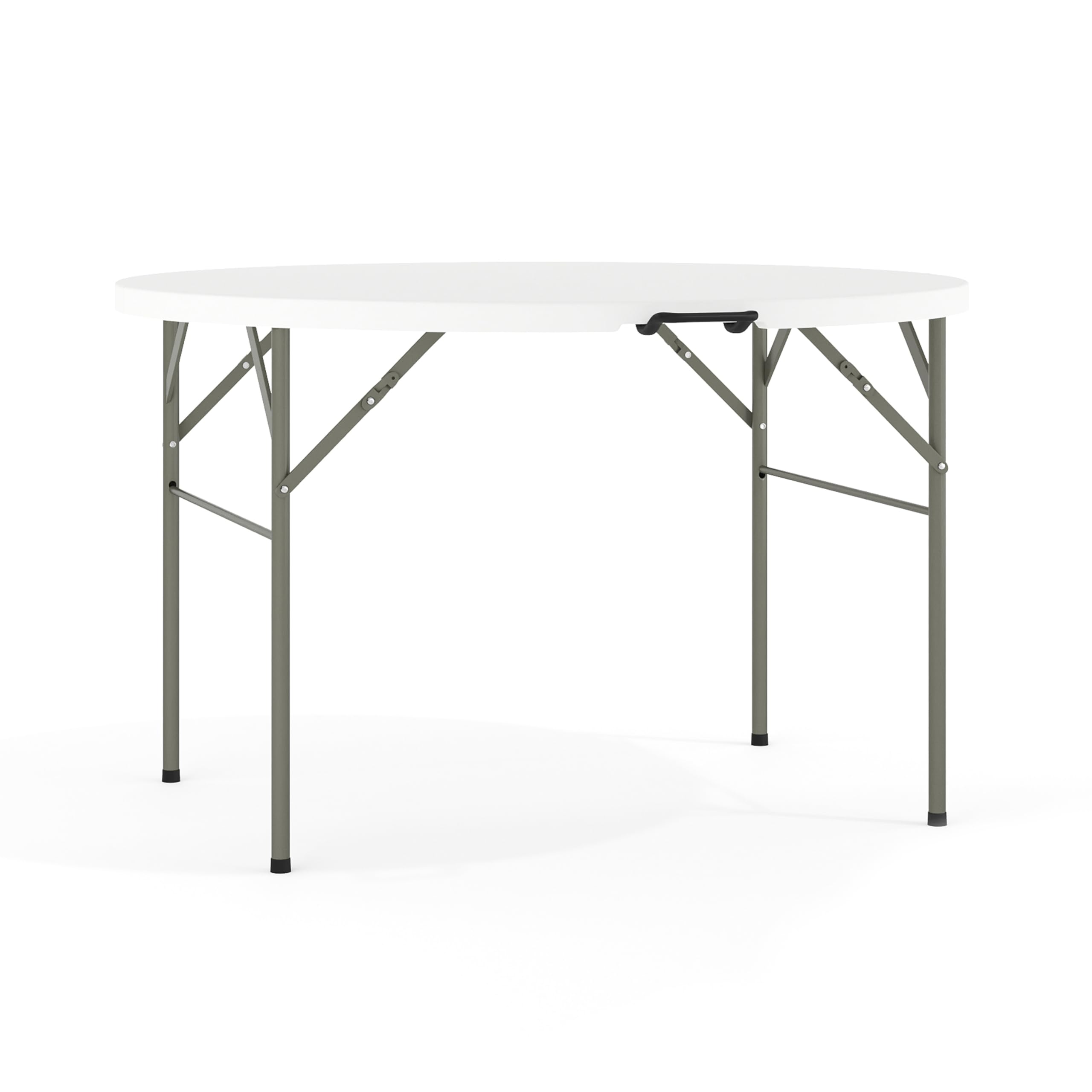 Flash Furniture Freeman 4-Foot Round Plastic Folding Table with Carrying Handle - Lightweight Bi-Fold Portable Banquet Table for Parties, Events, Picnics & Camping - Indoor/Outdoor Use - White