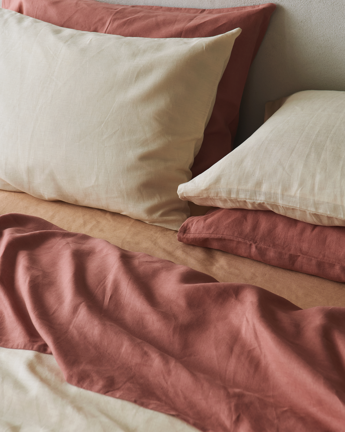 Organic Crème, Pink Clay & Terracotta Bedding Set - Luxurious 100% Cotton Sheets & Duvet Cover - Perfect for Master Bedroom, Guest Room & Cozy Home Decor