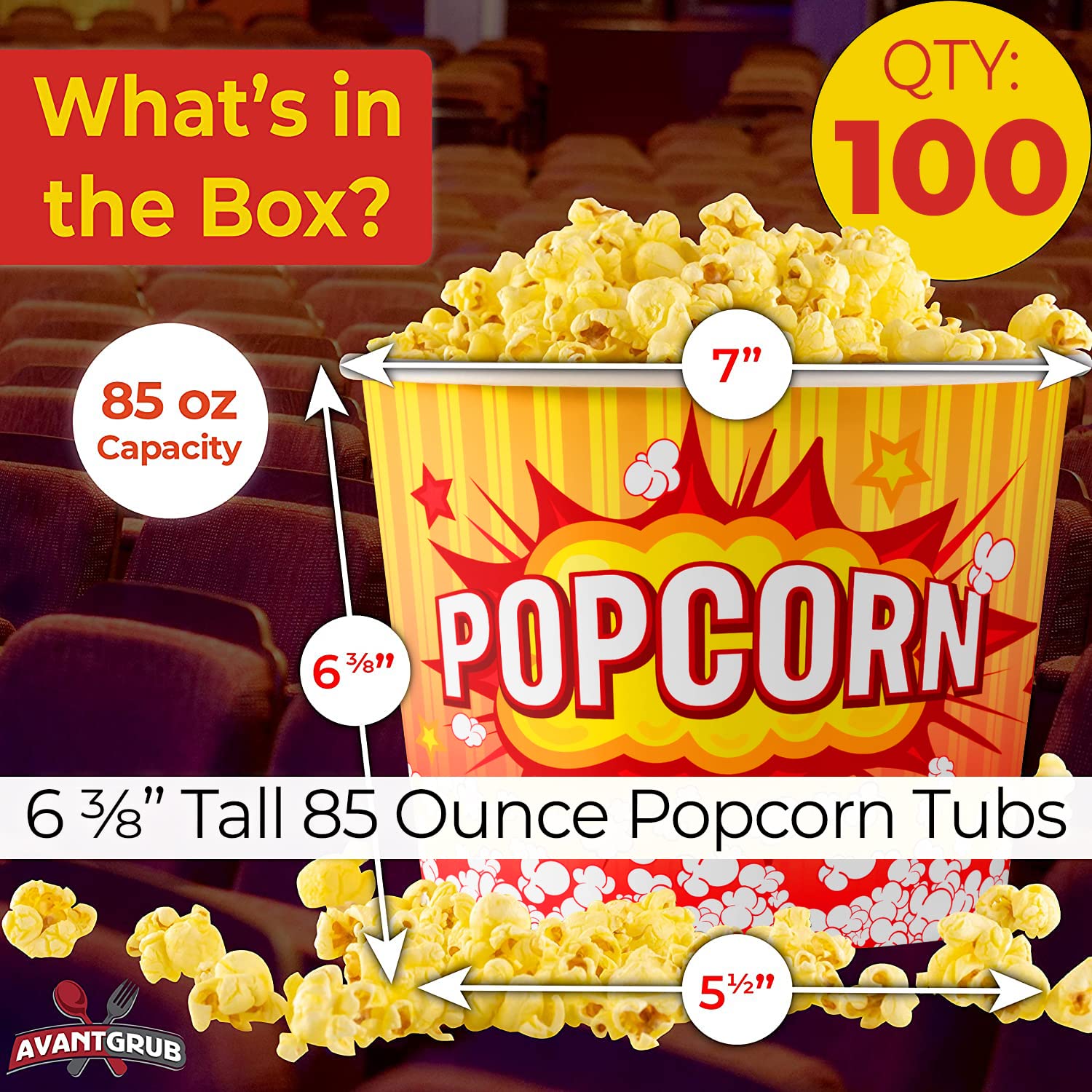 Vintage-Style 85oz Popcorn Buckets (100 Pack) - Reusable, Durable & Greaseproof Movie Theater Containers in Red & Yellow - Perfect for Home Cinema, Birthday Parties, Carnivals, Fundraisers & Concession Stands
