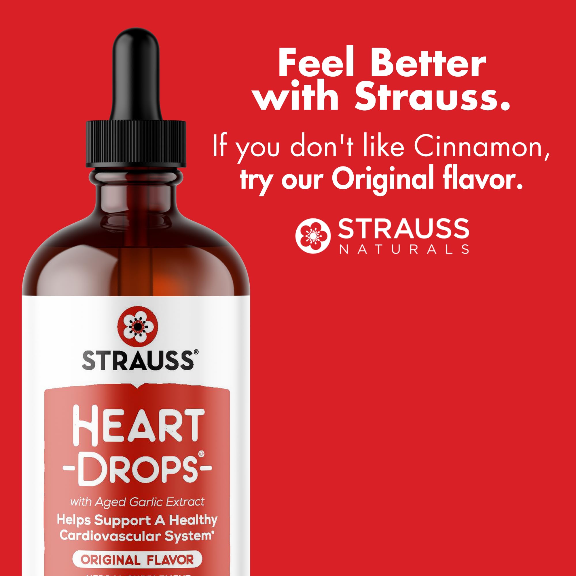 Strauss Naturals Heart Drops - Natural Mistletoe & Aged Garlic Extract Supplement for Cardiovascular Support - Vegan, Non-GMO Heart Health Formula - 225ml Bottle - Supports Healthy Blood Pressure & Circulation for Active Lifestyles