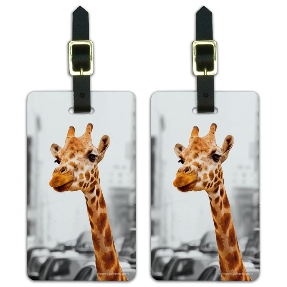 Giraffe in Taxi Luggage ID Tags - Set of 2 Waterproof Suitcase Tags for Travel, Carry-On Bags & Backpacks - Perfect for Kids, Vacation & Airport Identification