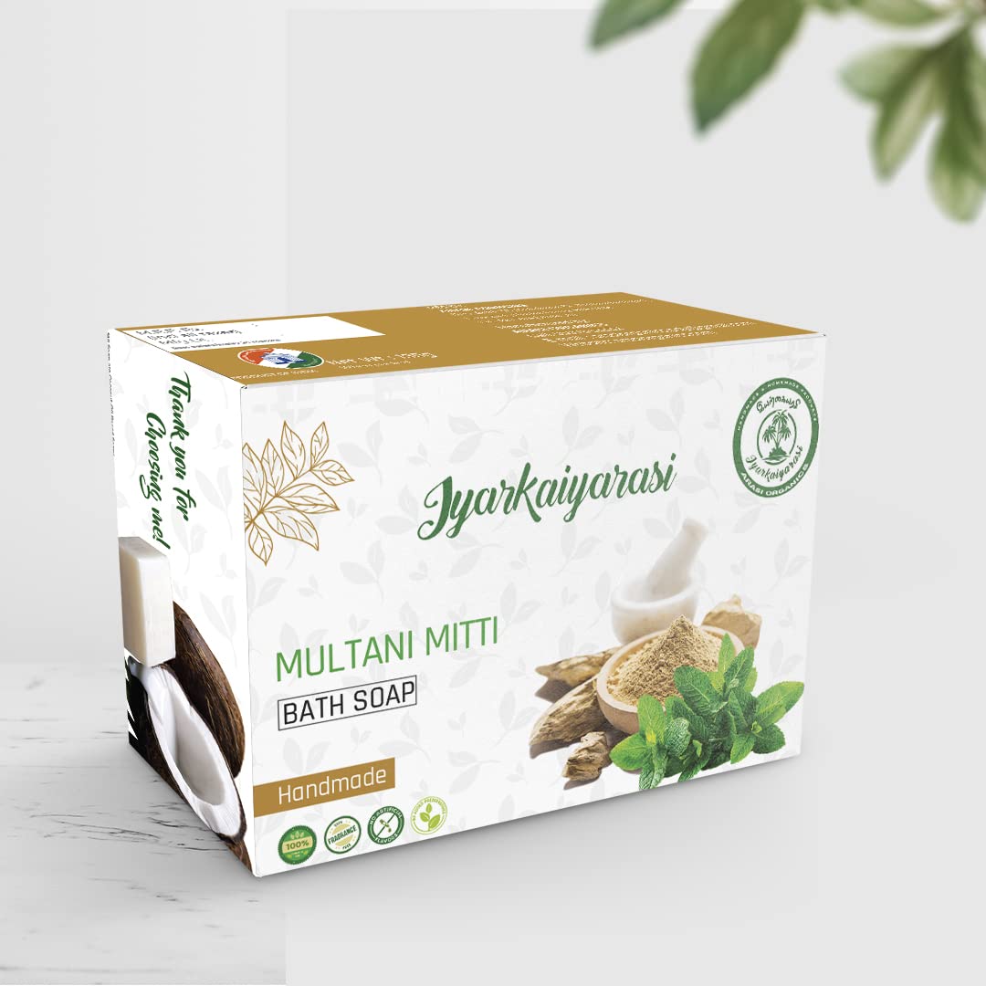 Pure Coconut Oil & Multani Mitti Vegan Bath Soap - Fragrance Free, Chemical Free, Handmade for All Skin Types (Pack of 1) | Gentle Cleansing & Moisturizing for Daily Skincare Routine