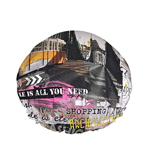 Swono Budapest Shower Cap - Vintage Hungary Eiffel Tower & Liberty Bridge Design, Waterproof Double Layer Bath Cap for All Hair Types (Long/Short/Thick/Thin) - Perfect for Travel, Spa, Salon & Home Bathing