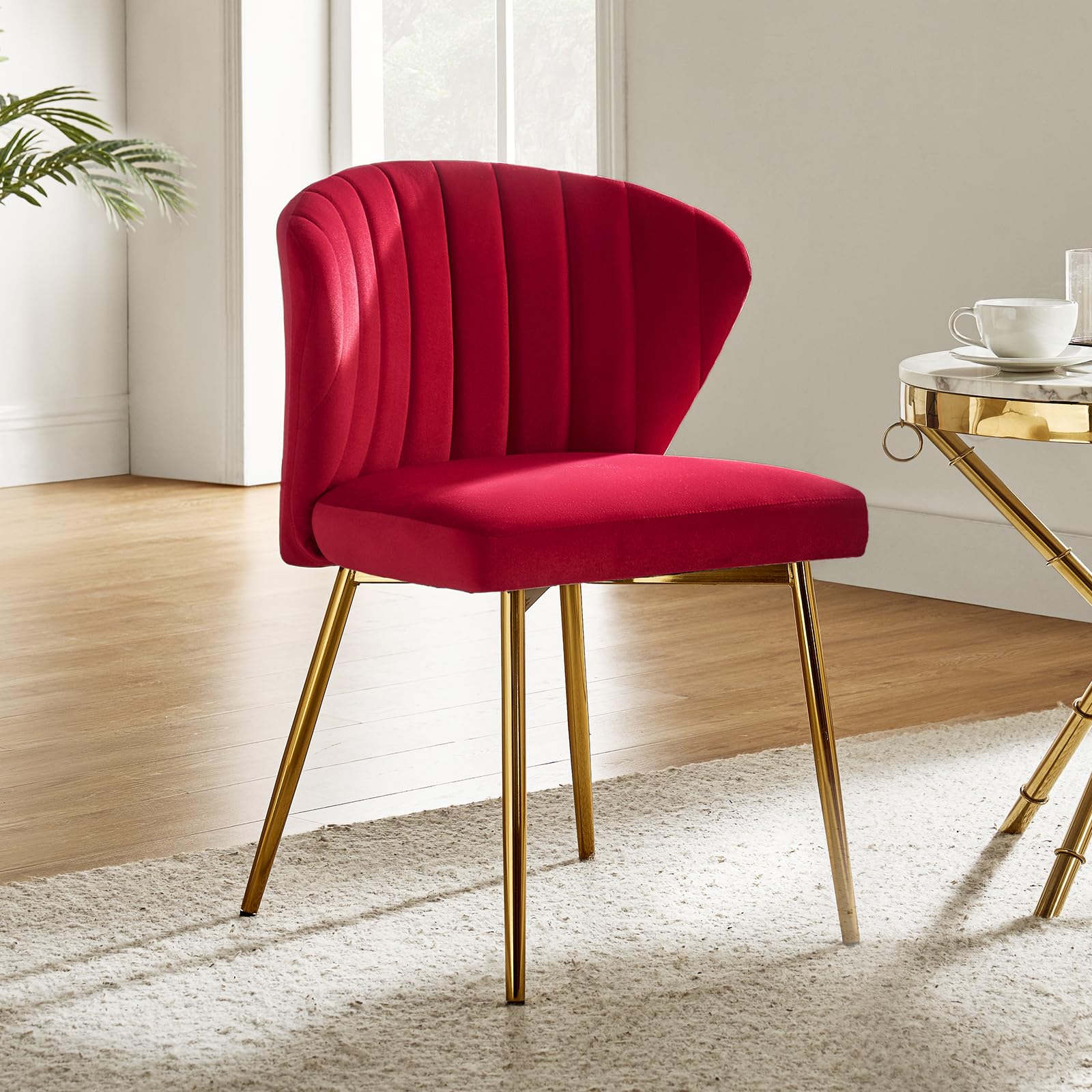 Velvet Dining Chairs with Gold Metal Legs - Modern Armless Accent Chair for Living Room, Bedroom & Beauty Salon - Elegant Tufted Back Upholstered Side Chair (Red) - Perfect for Home Decor, Vanity Dressing Table & Small Space Seating