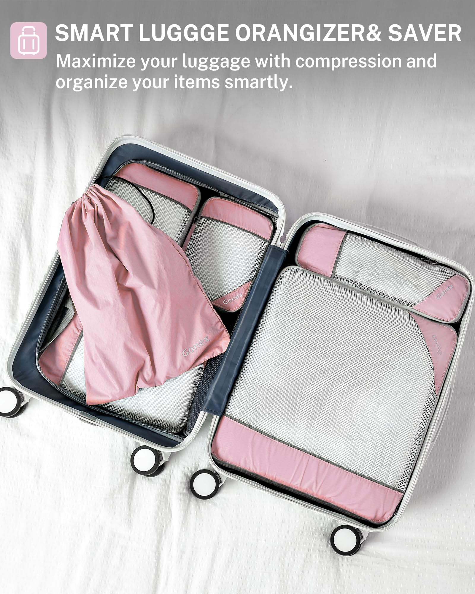 Gonex Expandable Compression Packing Cubes - Lightweight Mesh Travel Organizer Bags for Suitcases, Backpacks & Luggage | Perfect for Business Trips, Vacations & Weekend Getaways