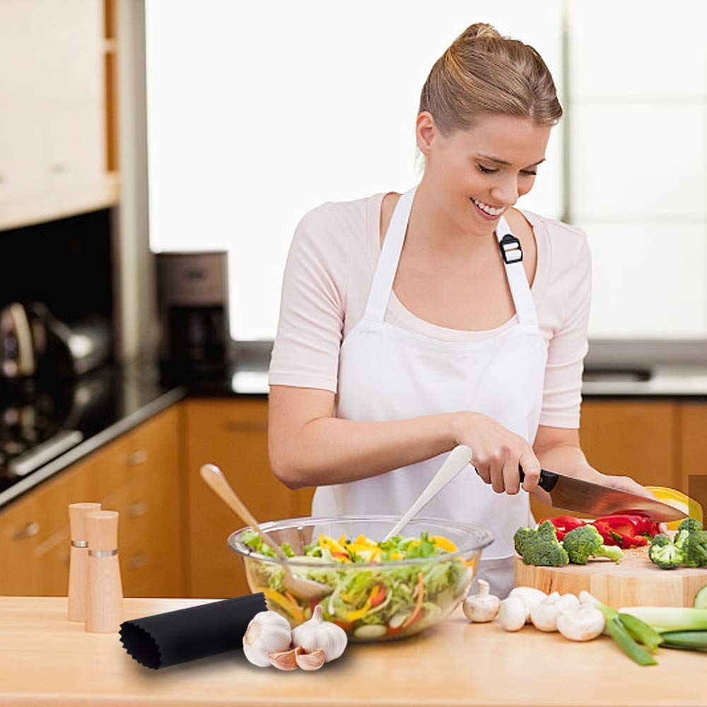Premium Stainless Steel Garlic Press Rocker - 2-in-1 Garlic Crusher & Chopper with Silicone Peeler & Cleaning Brush - Heavy Duty Kitchen Gadget for Mincing, Grinding & Cutting Garlic - Perfect for Cooking, Meal Prep & Professional Kitchens (Pink)